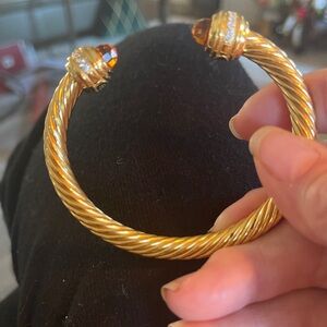 David Yurman Cable Bracelet in 18k Gold w/Citrine & Diamonds, 7mm, Size Medium